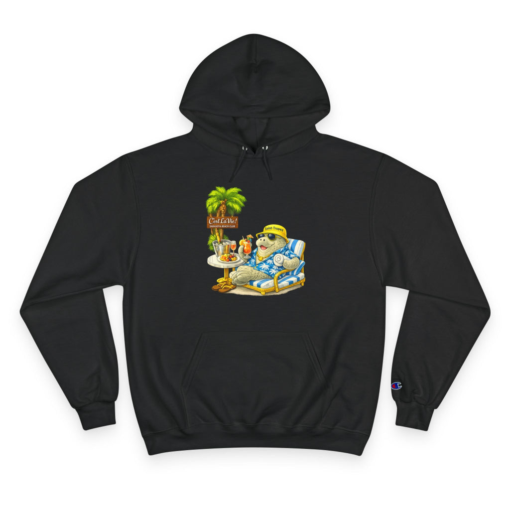 Champion Unisex Hoodie –  Manatee Saint-Tropez "C'est La Vie" Back Print