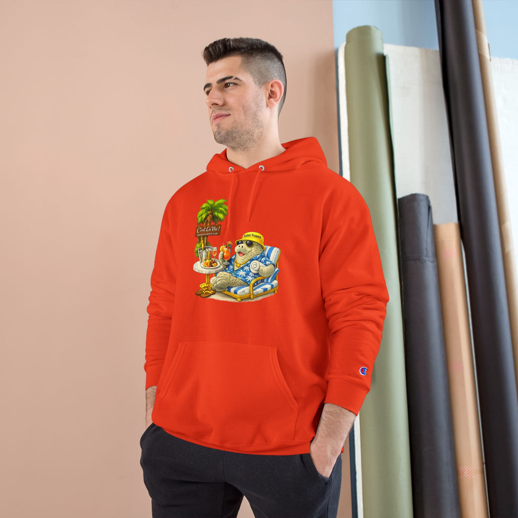 Champion Unisex Hoodie –  Manatee Saint-Tropez "C'est La Vie" Back Print
