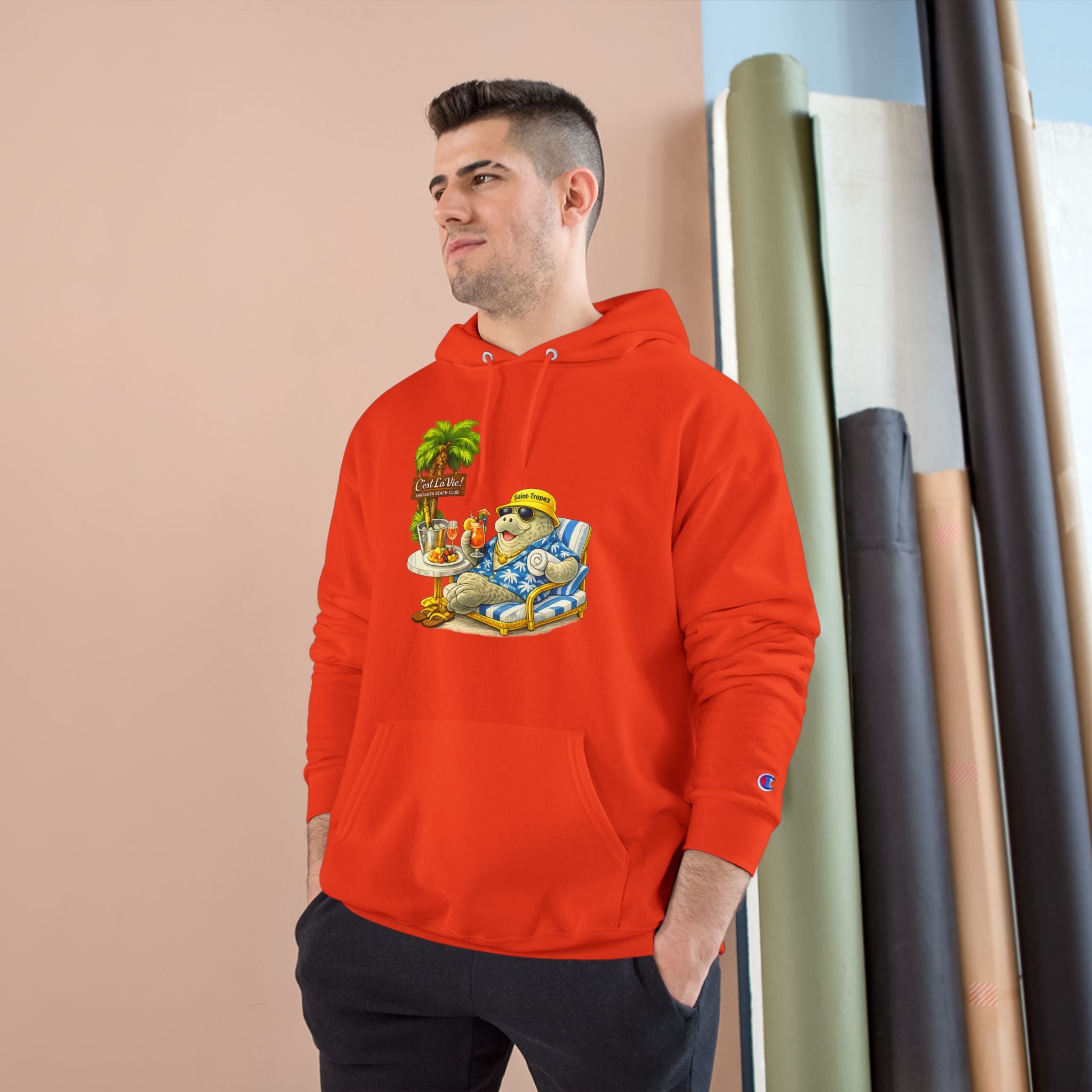 Champion Unisex Hoodie –  Manatee Saint-Tropez "C'est La Vie" Back Print