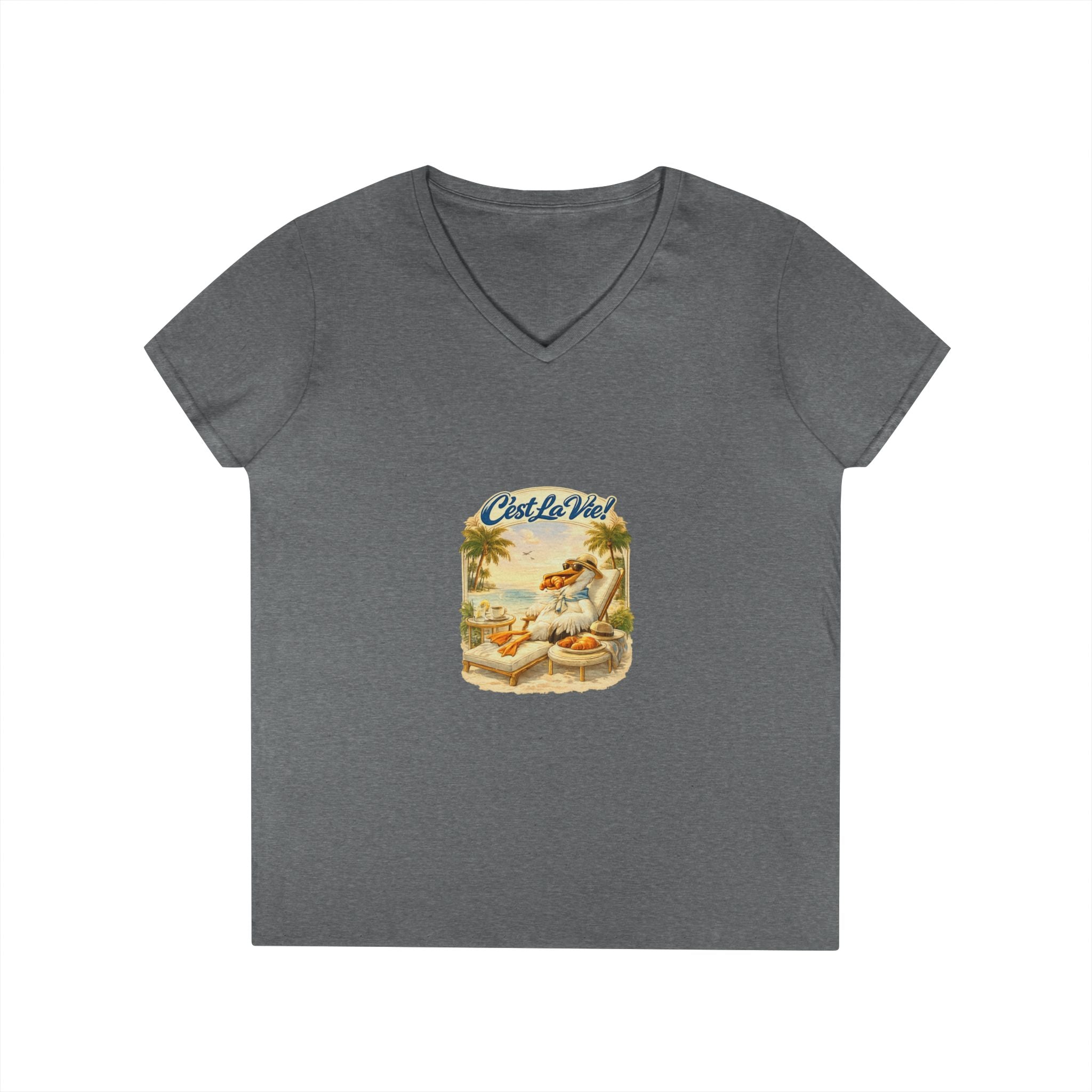 Women V-Neck T-Shirt - Pelican Retro Beach C’est La Vie