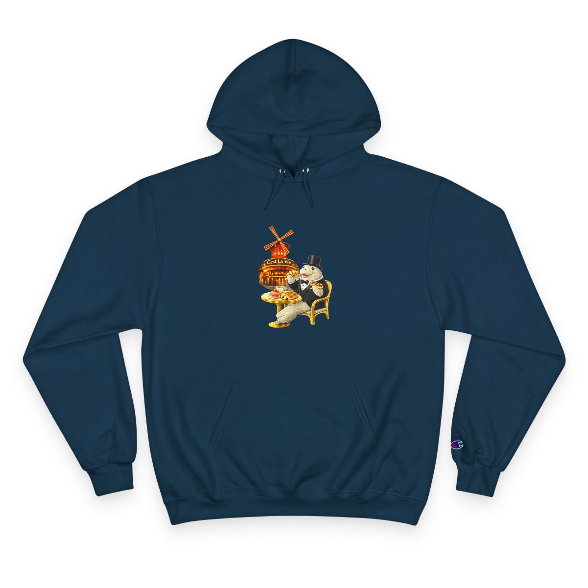 Champion Unisex Hoodie Owner Edition –  Manatee Moulin  "C'est La Vie" Back Print