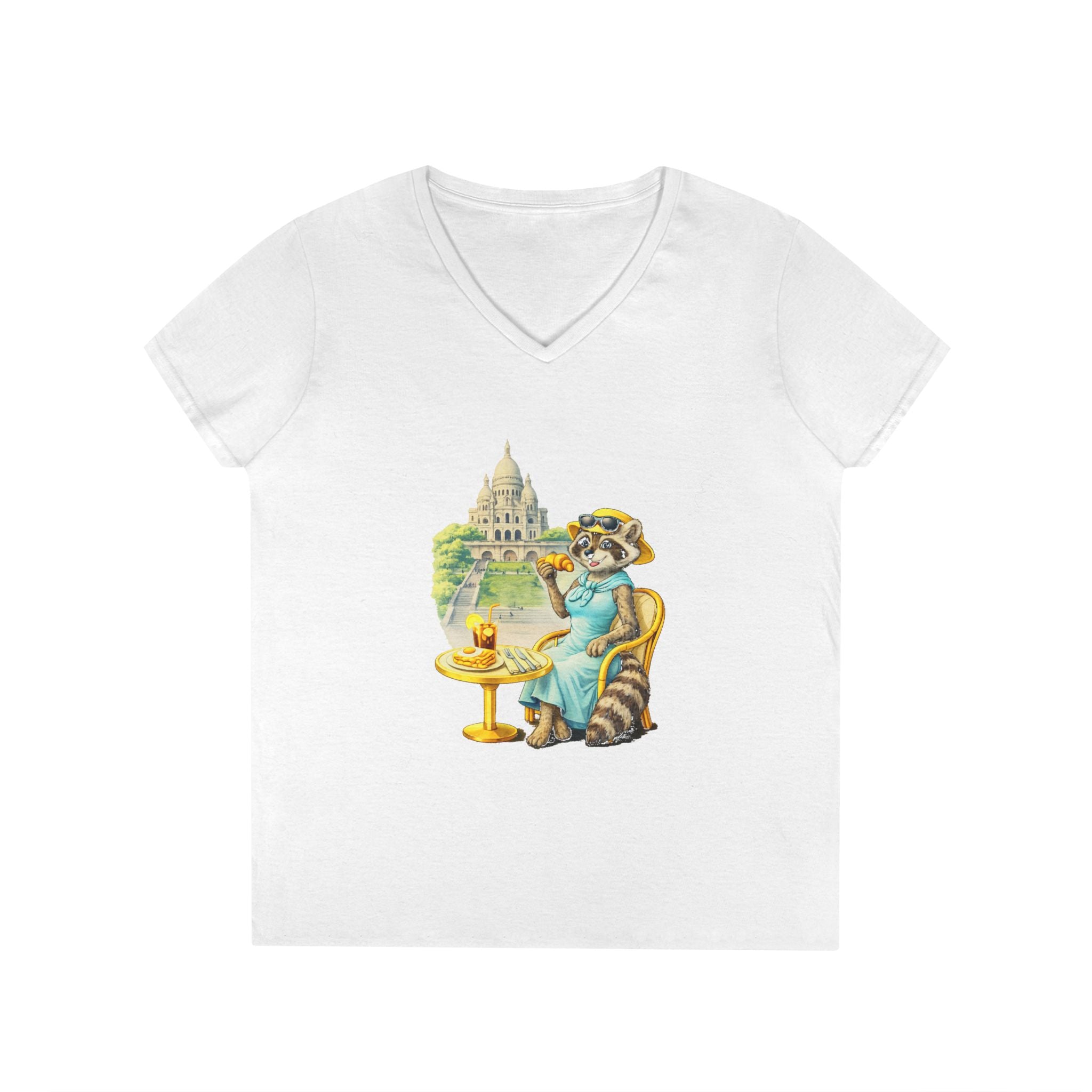 Women V-Neck T-Shirt — Racoon Paris with C’est La Vie