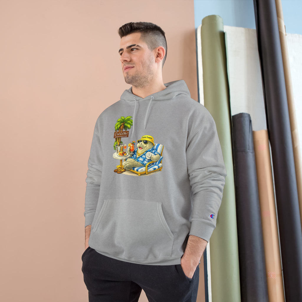 Champion Unisex Hoodie –  Manatee Saint-Tropez "C'est La Vie" Back Print