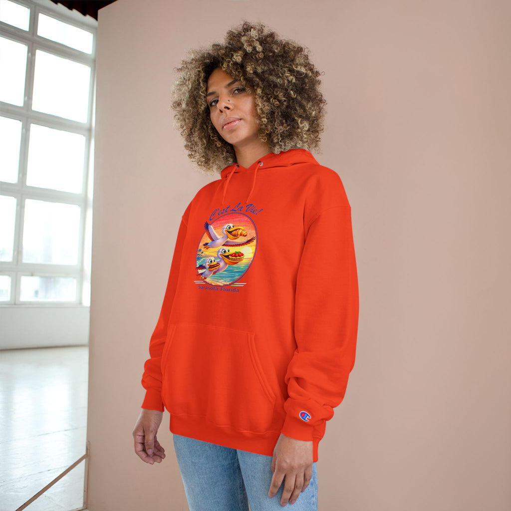 Champion Unisex Hoodie –  Pelican Sunset "C'est La Vie" Back Print