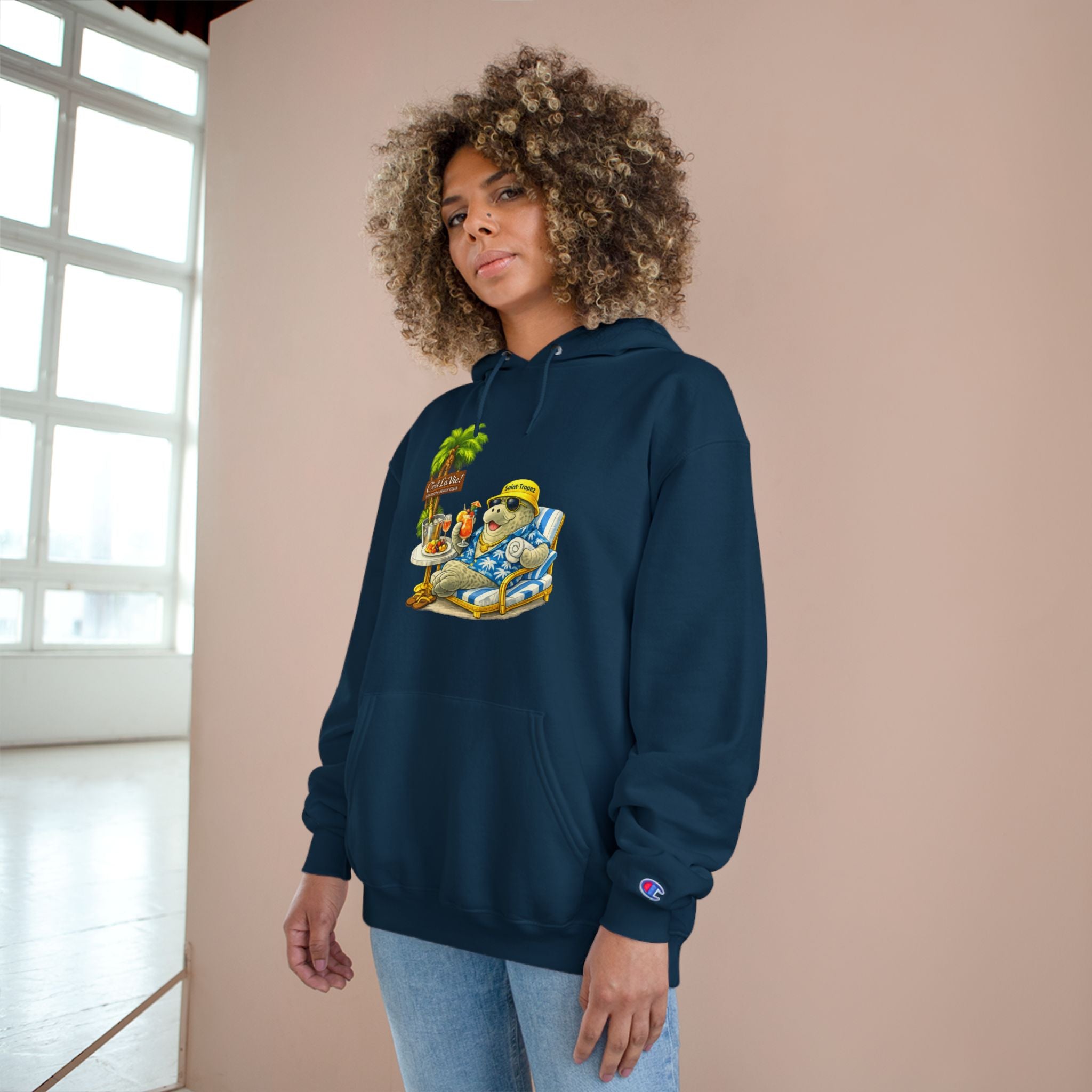 Champion Unisex Hoodie –  Manatee Saint-Tropez "C'est La Vie" Back Print