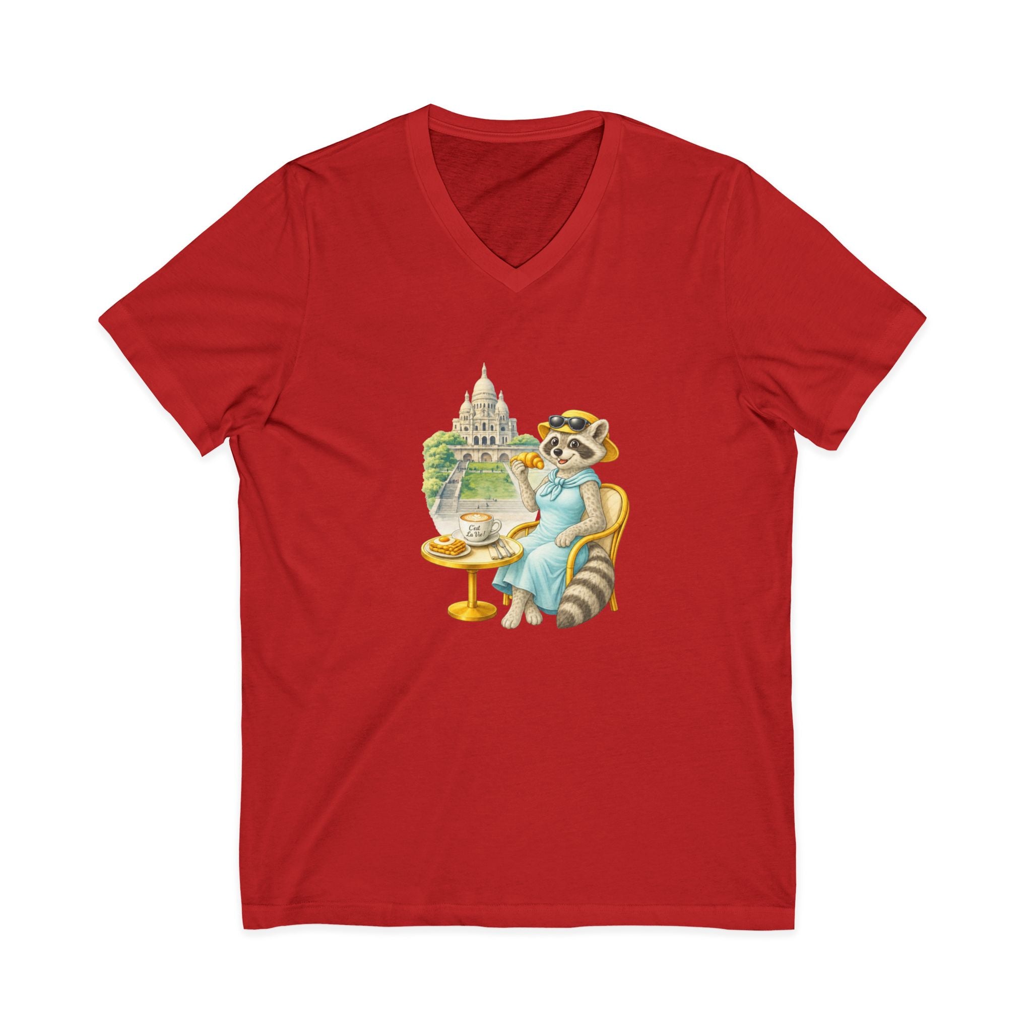 Unisex V-Neck T-Shirt C'est La Vie — Racoon Montmartre