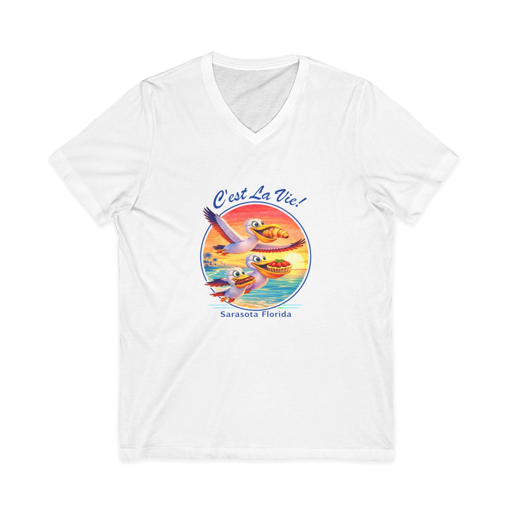 Unisex V-Neck T-Shirt C'est La Vie — Pelican Sunset